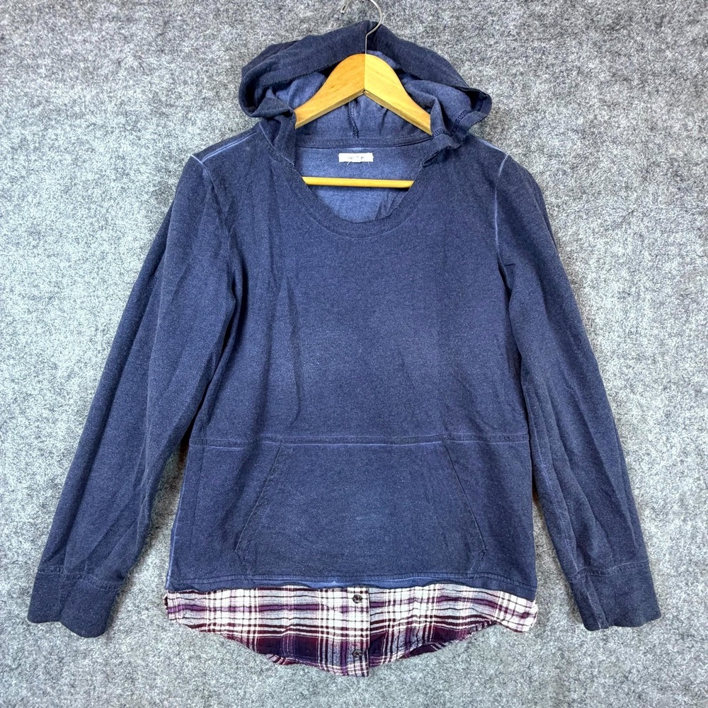 Maurices Hoodie Womens Small Blue‎ Cotton Knit Plaid Shirt Hem Grunge Autumn
